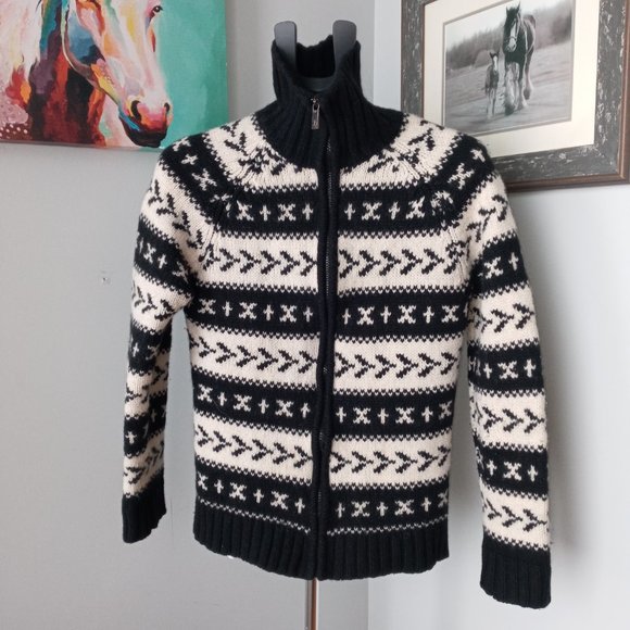 Hudson North Limited Edition black/white Full Zip Knit Lambswool Cardigan size S - Picture 1 of 10